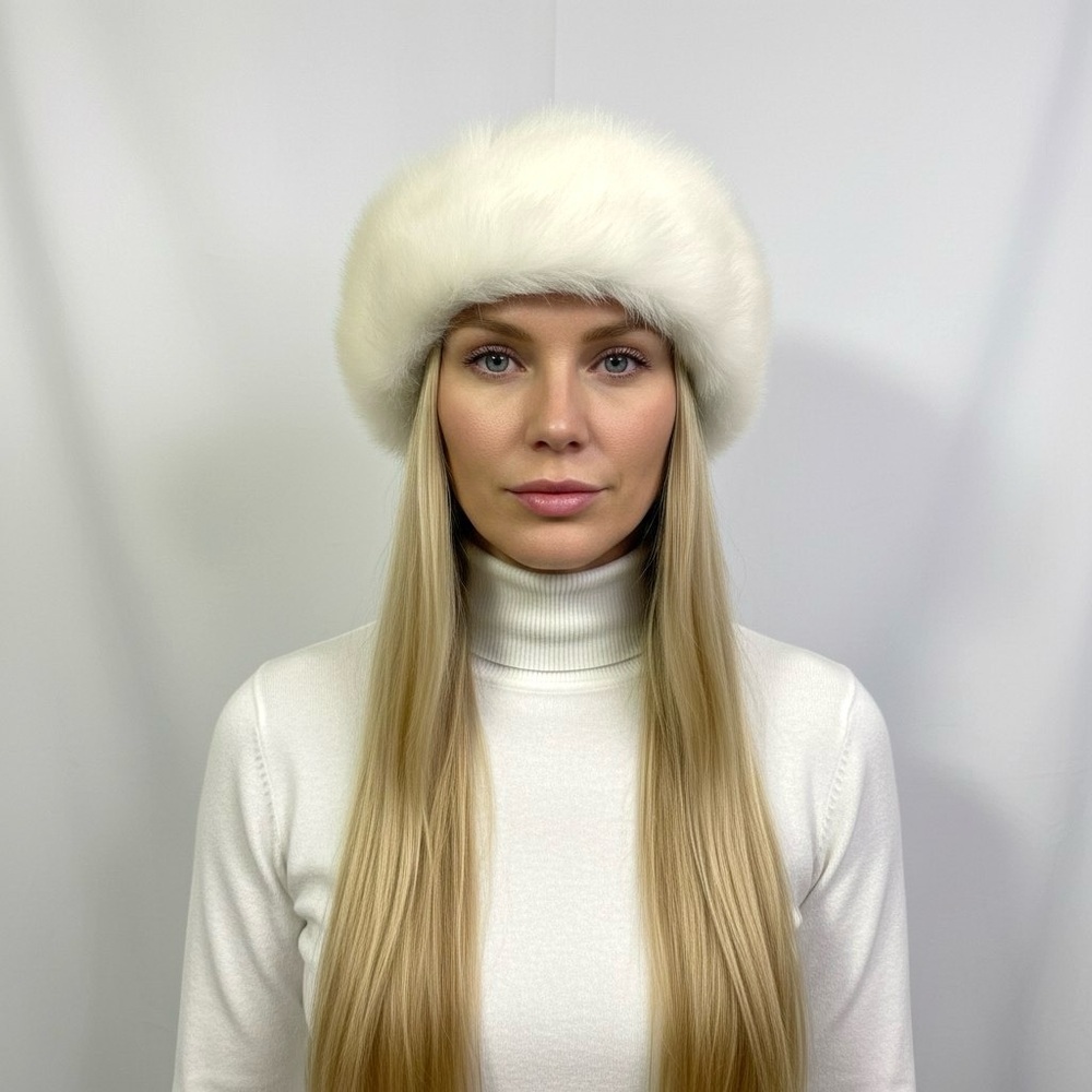 ARIS White Faux Fur Winter Hat Pastel Knit Cossack Style Women's